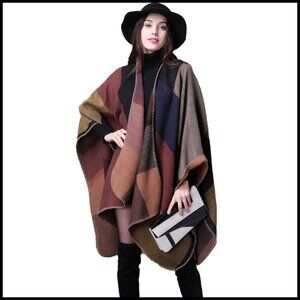 Reversible Shawl Wrap Poncho Cape Oversized Chic Fall Winter Cozy Layering